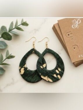 Plunder Teagan Earrings Emerald Teardrop Earrings with Gold Foil